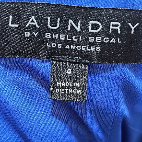 Laundry by Shelli Segal Blue Midi Dress Ruffle Hem Sheath Size 4 - Picture 5 of 10